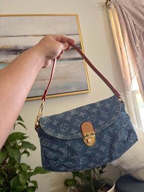 Lv Denim Monogram Shoulder Bag in Blue